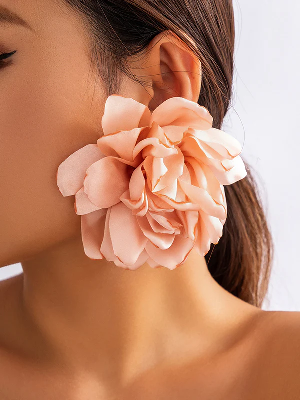 Solid Color Three-Dimensional Flower Drop Earrings - Image 5