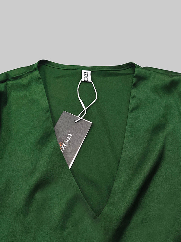Solid Color V-Neck Long Sleeves Blouse Shirt Top - Image 10