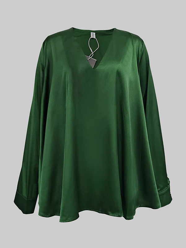 Solid Color V-Neck Long Sleeves Blouse Shirt Top - Image 6