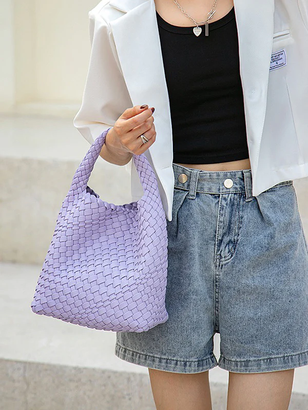 Solid Color Woven Bags Handbags - Image 3