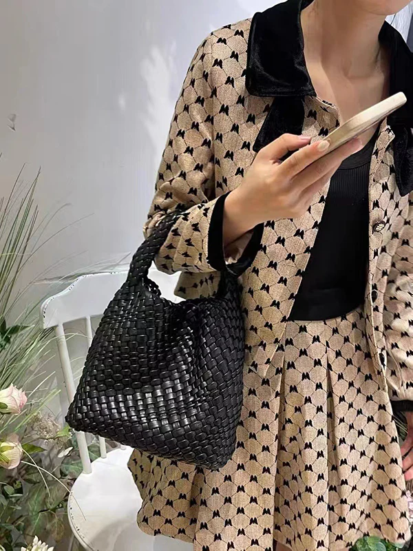Solid Color Woven Bags Handbags - Image 4