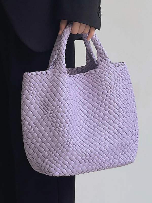 Solid Color Woven Tote Bags Handbags - Image 10