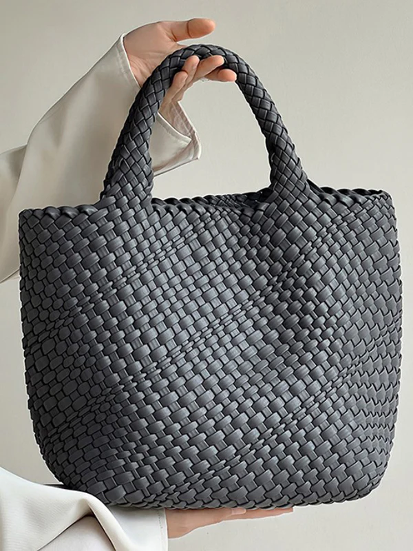 Solid Color Woven Tote Bags Handbags - Image 11