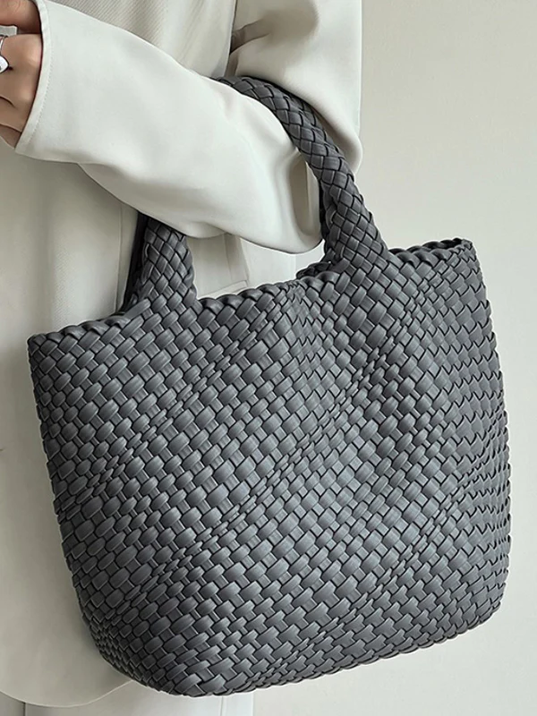 Solid Color Woven Tote Bags Handbags - Image 12