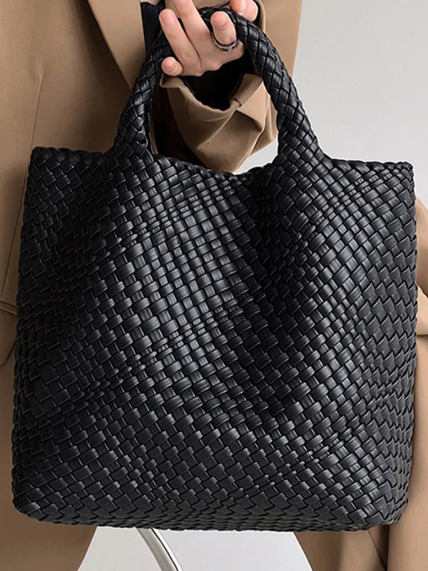 Solid Color Woven Tote Bags Handbags - Image 13