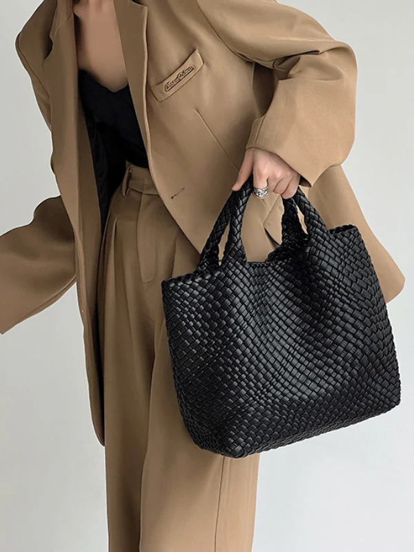 Solid Color Woven Tote Bags Handbags - Image 14