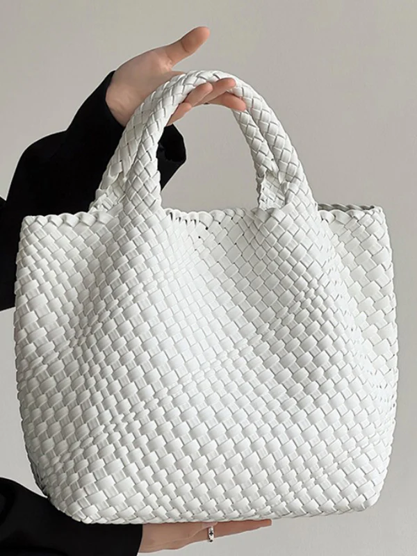 Solid Color Woven Tote Bags Handbags - Image 4