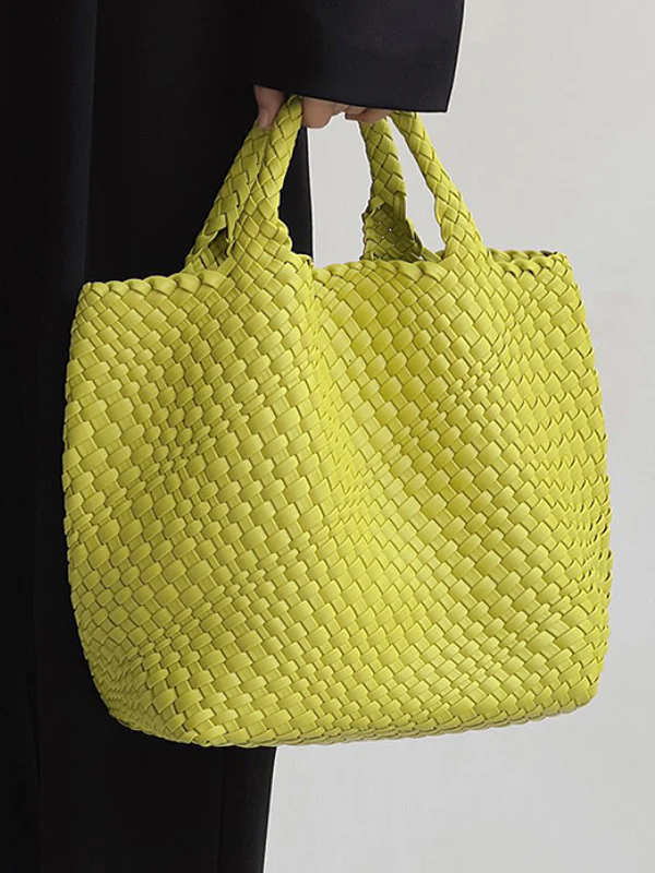 Solid Color Woven Tote Bags Handbags - Image 5