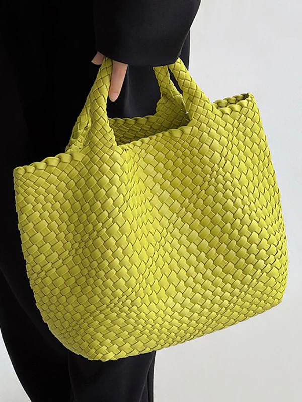 Solid Color Woven Tote Bags Handbags - Image 6