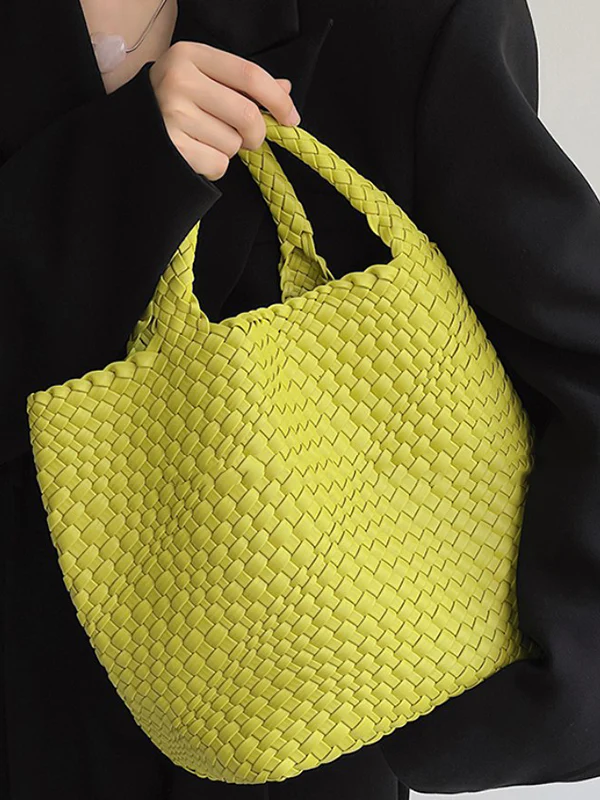Solid Color Woven Tote Bags Handbags - Image 7