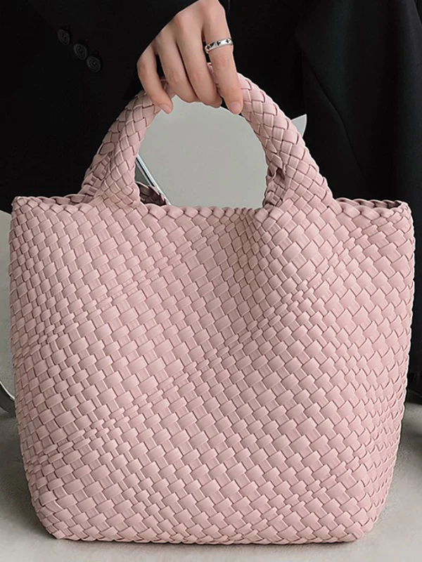 Solid Color Woven Tote Bags Handbags - Image 8