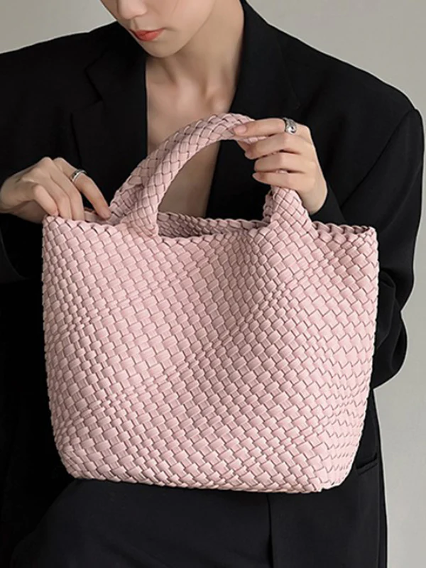 Solid Color Woven Tote Bags Handbags - Image 9