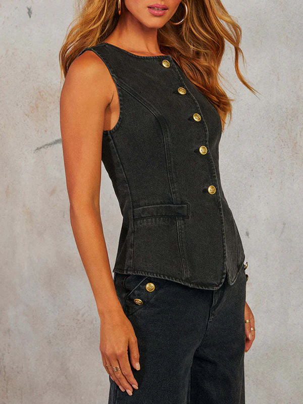 Sleeveless Split-Joint Round-Neck Vest Top - Image 3