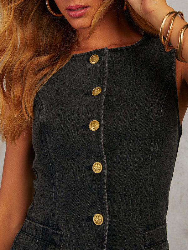 Sleeveless Split-Joint Round-Neck Vest Top - Image 5