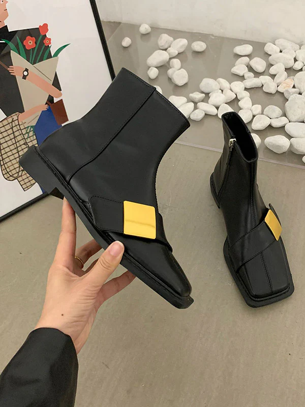 Split-Joint Square-Toe Boots Chelsea Boots - Image 3