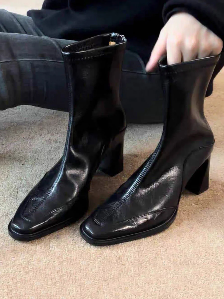 Split-Joint Square-Toe Zipper Boots - Image 4
