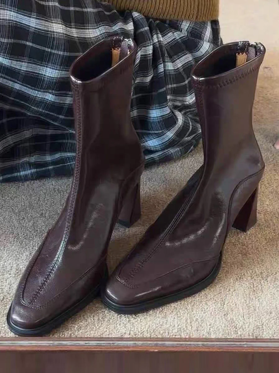Split-Joint Square-Toe Zipper Boots - Image 6