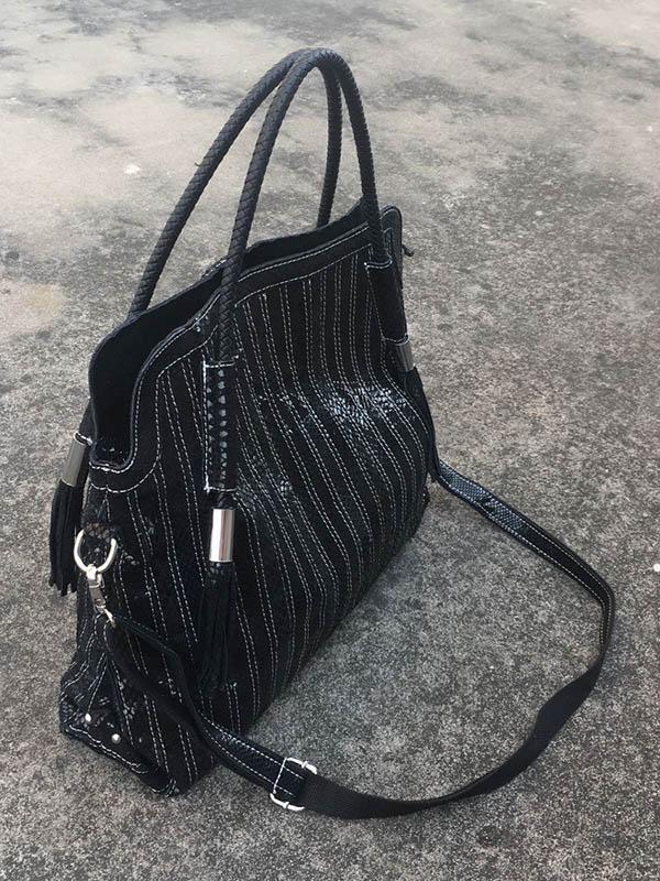 Split-joint Striped Shoulder Sling Leather Bag - Image 10