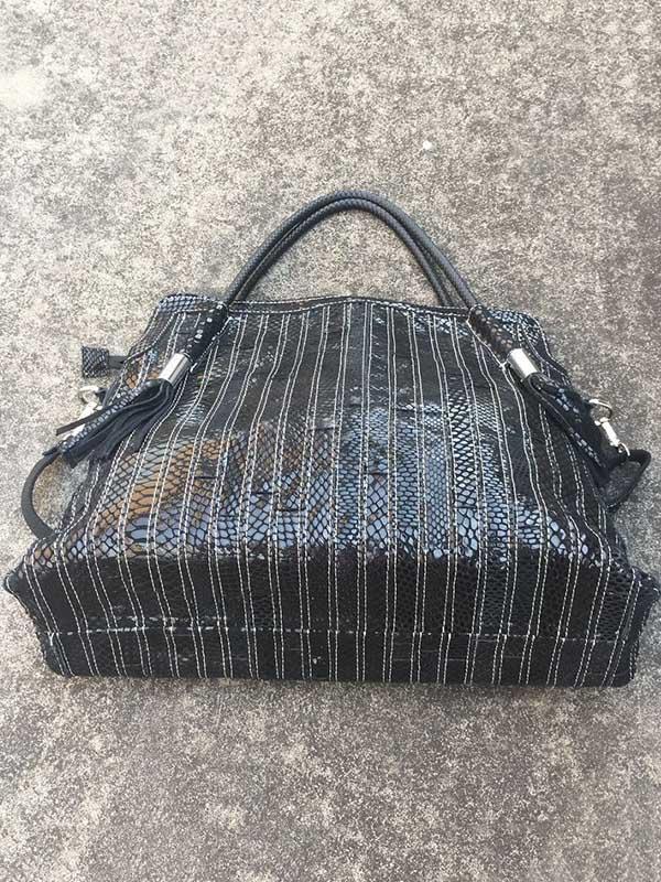Split-joint Striped Shoulder Sling Leather Bag - Image 11