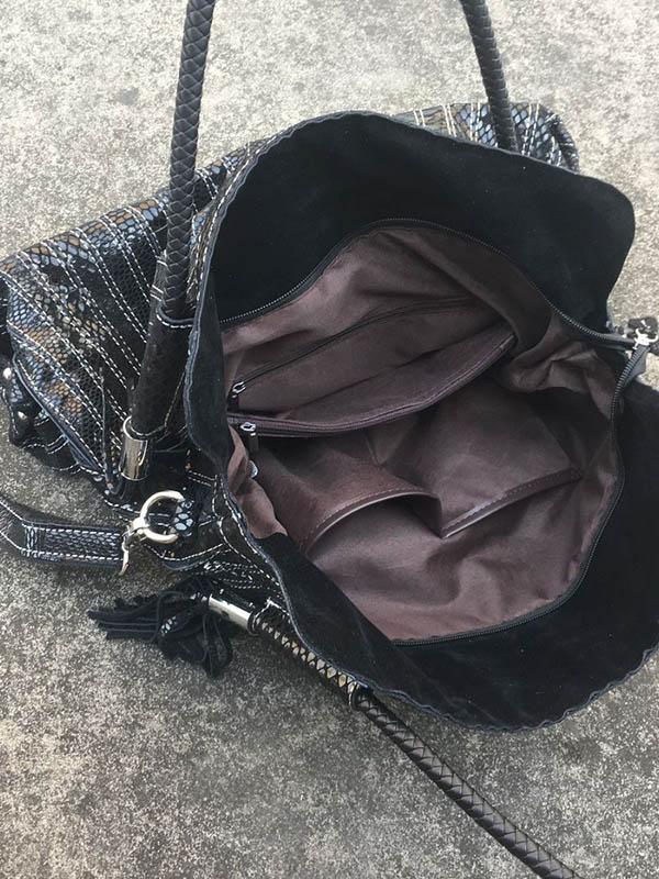 Split-joint Striped Shoulder Sling Leather Bag - Image 13
