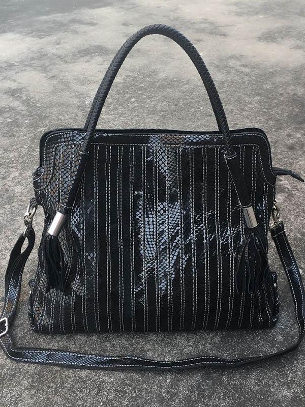 Split-joint Striped Shoulder Sling Leather Bag - Image 2
