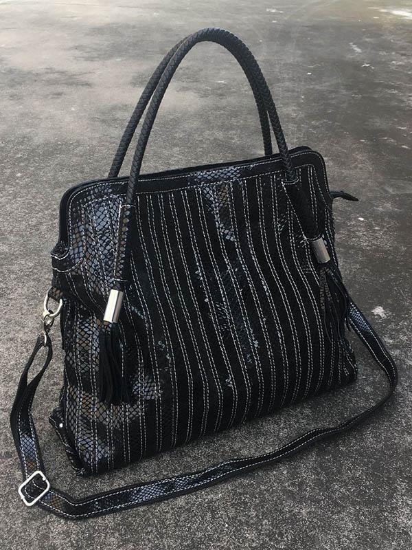 Split-joint Striped Shoulder Sling Leather Bag - Image 3