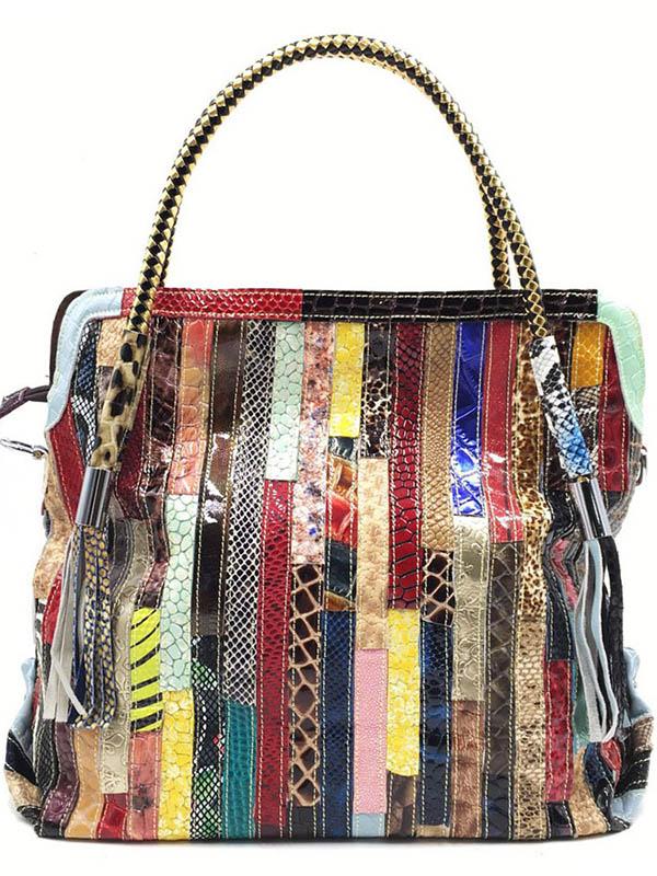 Split-joint Striped Shoulder Sling Leather Bag - Image 4
