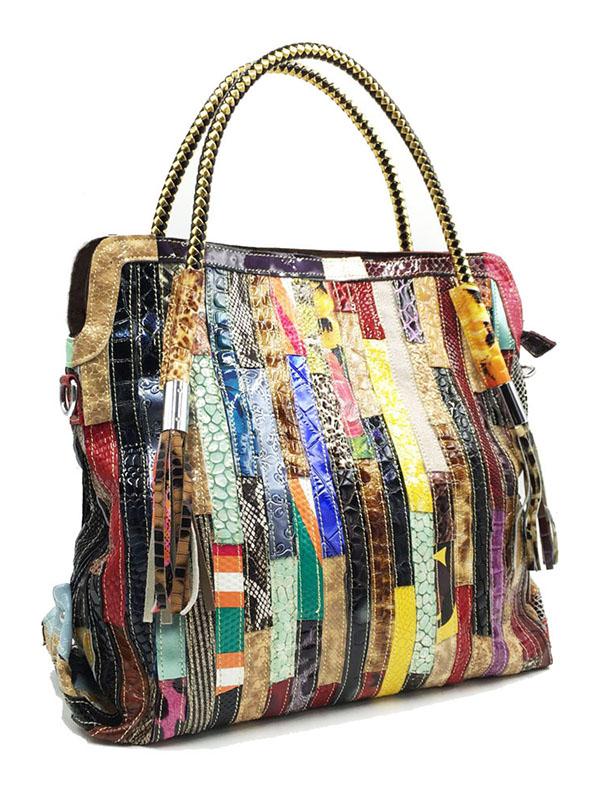 Split-joint Striped Shoulder Sling Leather Bag - Image 5