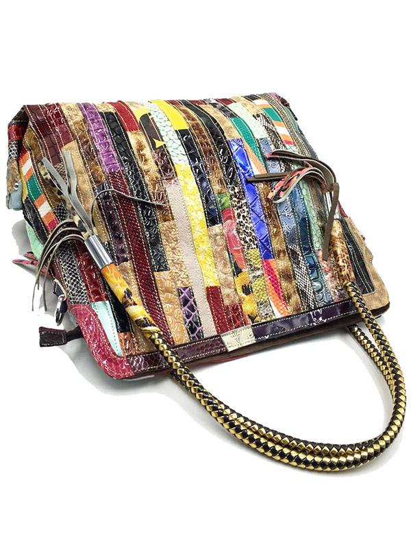 Split-joint Striped Shoulder Sling Leather Bag - Image 6