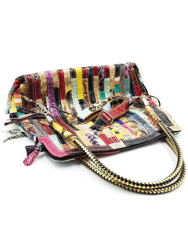 Split-joint Striped Shoulder Sling Leather Bag - Image 7