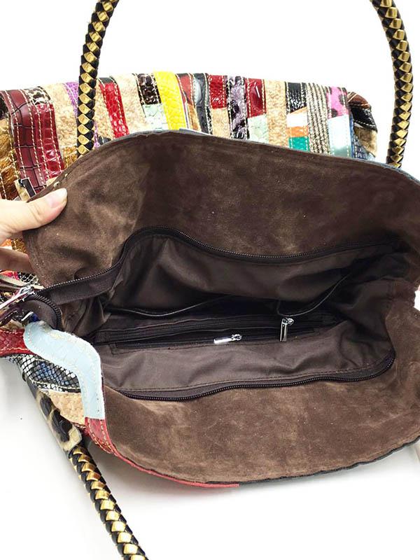 Split-joint Striped Shoulder Sling Leather Bag - Image 8