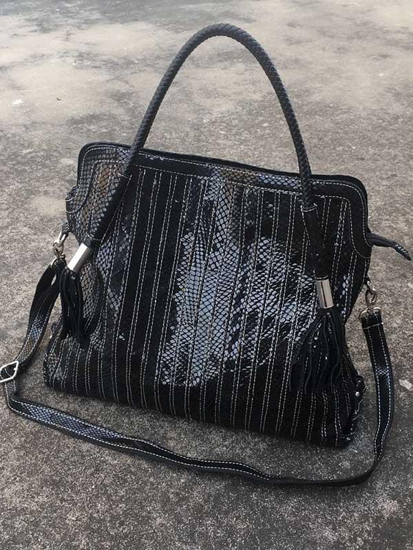 Split-joint Striped Shoulder Sling Leather Bag - Image 9