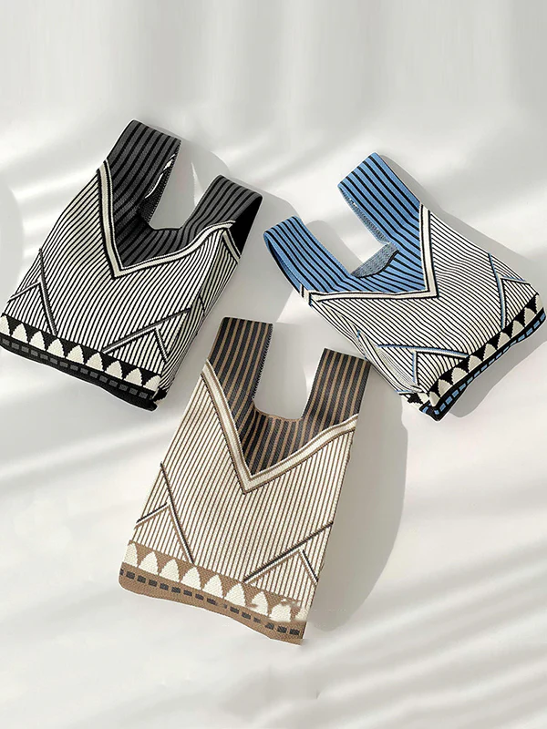Split-Joint Striped Woven Bags Handbags - Image 10