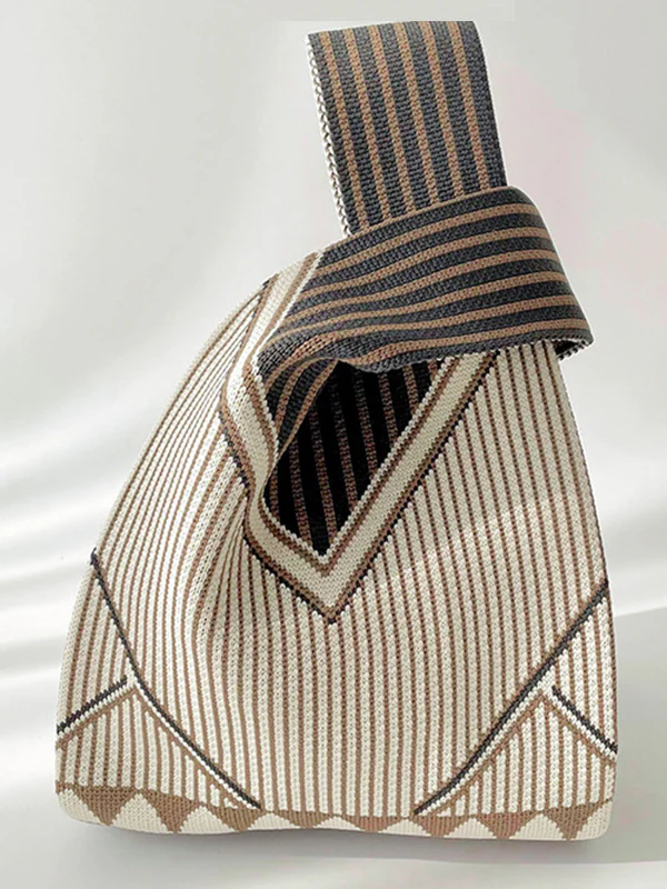 Split-Joint Striped Woven Bags Handbags - Image 3