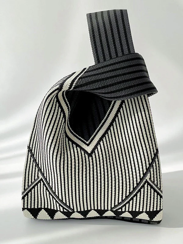 Split-Joint Striped Woven Bags Handbags - Image 4