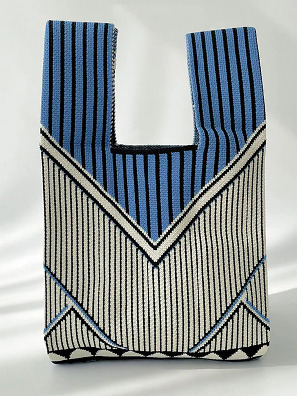 Split-Joint Striped Woven Bags Handbags - Image 6