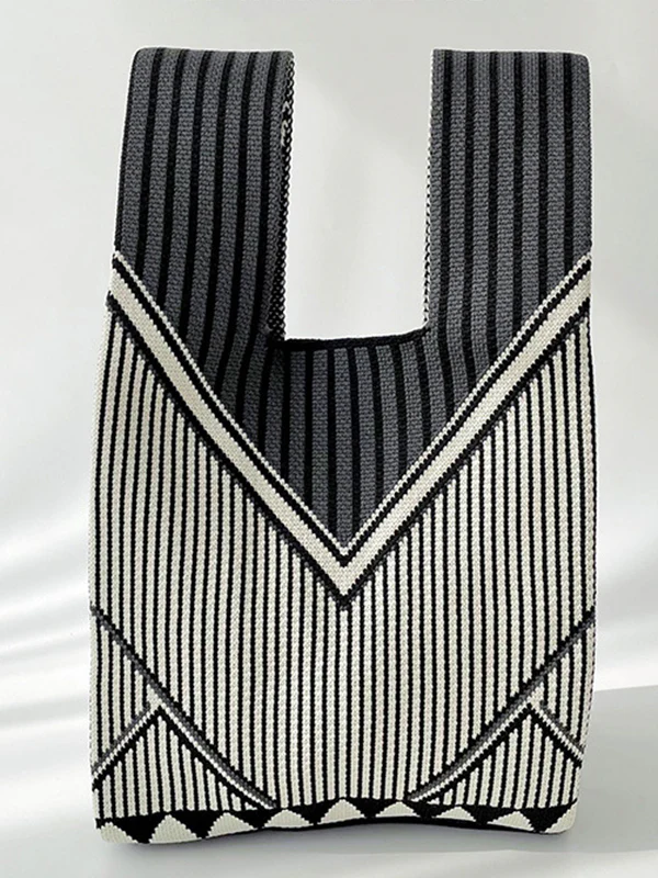 Split-Joint Striped Woven Bags Handbags - Image 7