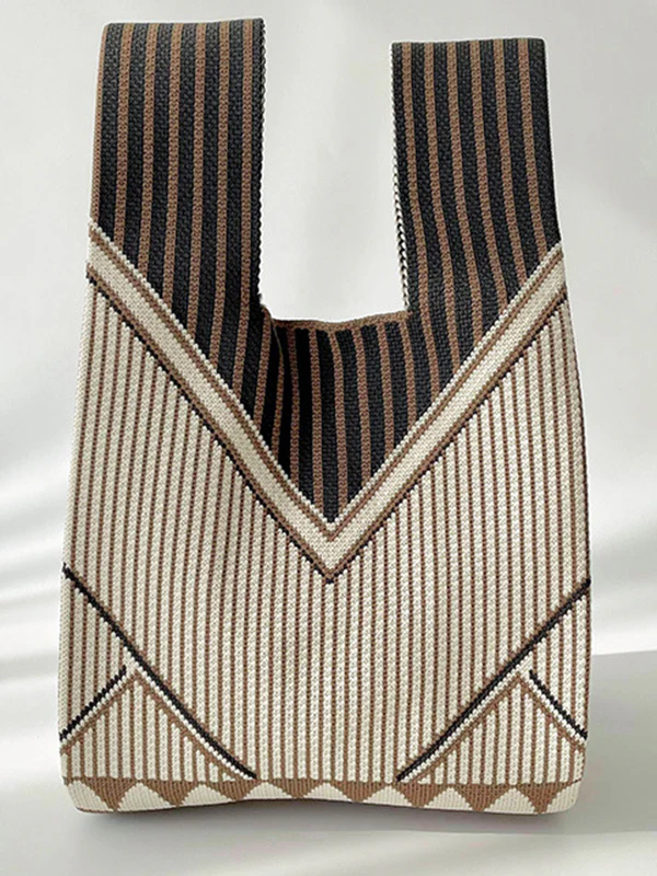Split-Joint Striped Woven Bags Handbags - Image 8