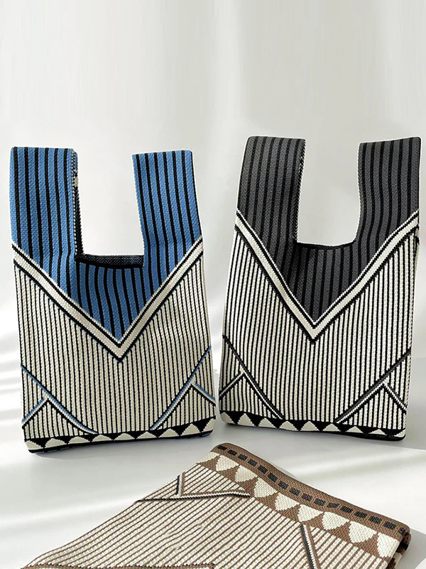Split-Joint Striped Woven Bags Handbags - Image 9