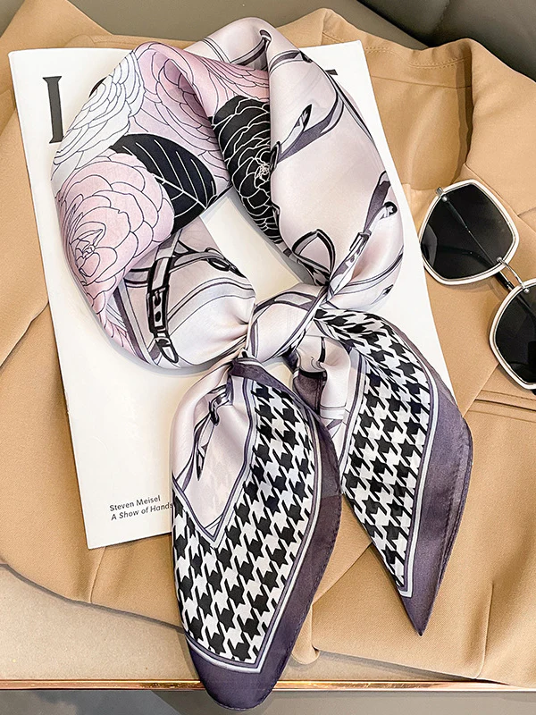 Square Floral Printed Houndstooth Scarfs&Hats - Image 2