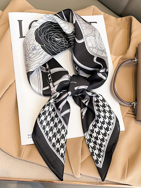 Square Floral Printed Houndstooth Scarfs&Hats - Image 3