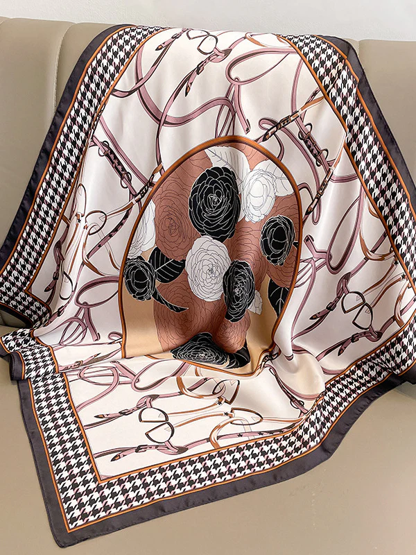 Square Floral Printed Houndstooth Scarfs&Hats - Image 4