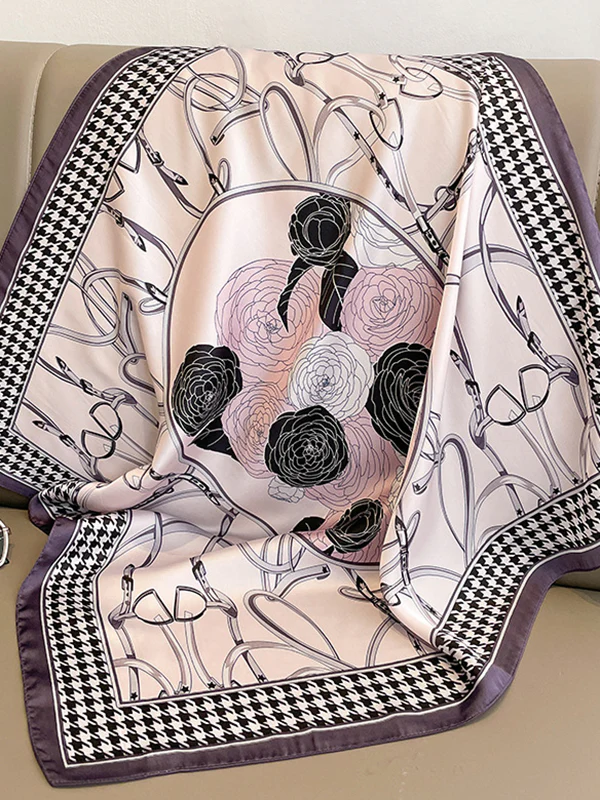 Square Floral Printed Houndstooth Scarfs&Hats - Image 5