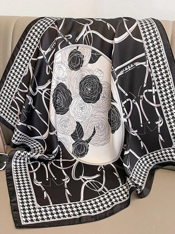 Square Floral Printed Houndstooth Scarfs&Hats - Image 6