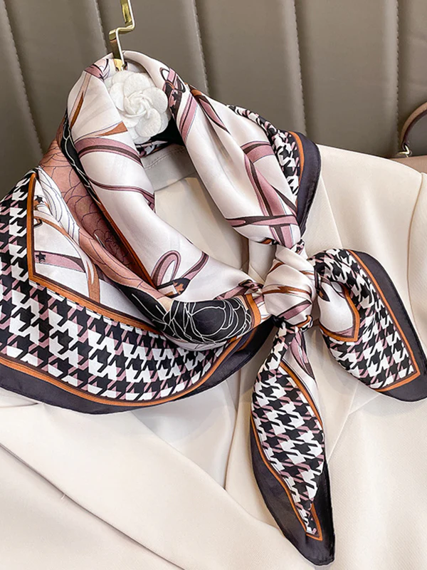 Square Floral Printed Houndstooth Scarfs&Hats - Image 7