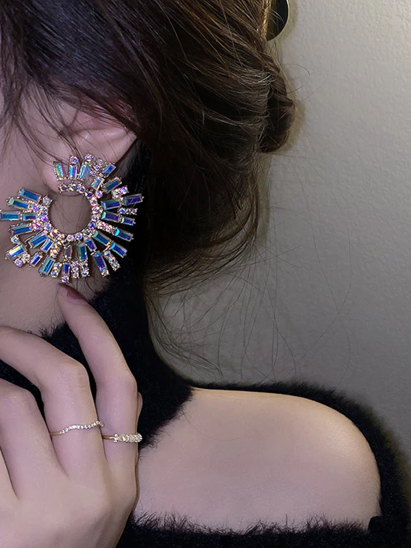 Statement Multi-Colored Rhinestone Earrings Accessories - Image 2