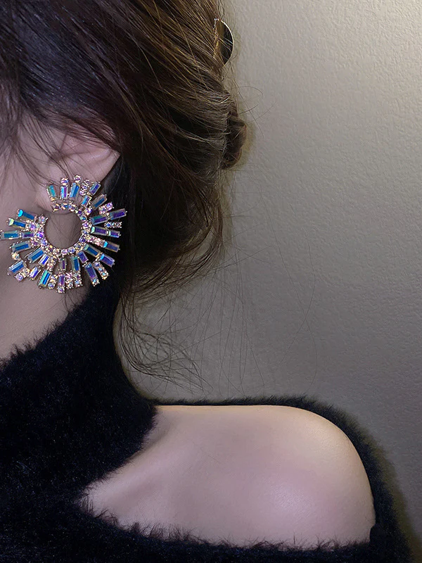 Statement Multi-Colored Rhinestone Earrings Accessories - Image 3