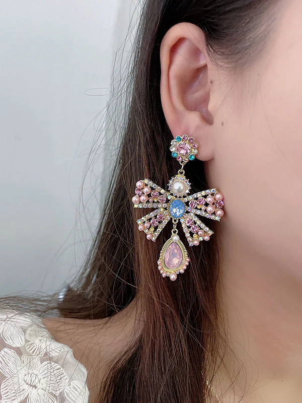 Statement Pink Bow-Embellished Earrings Accessories - Image 2