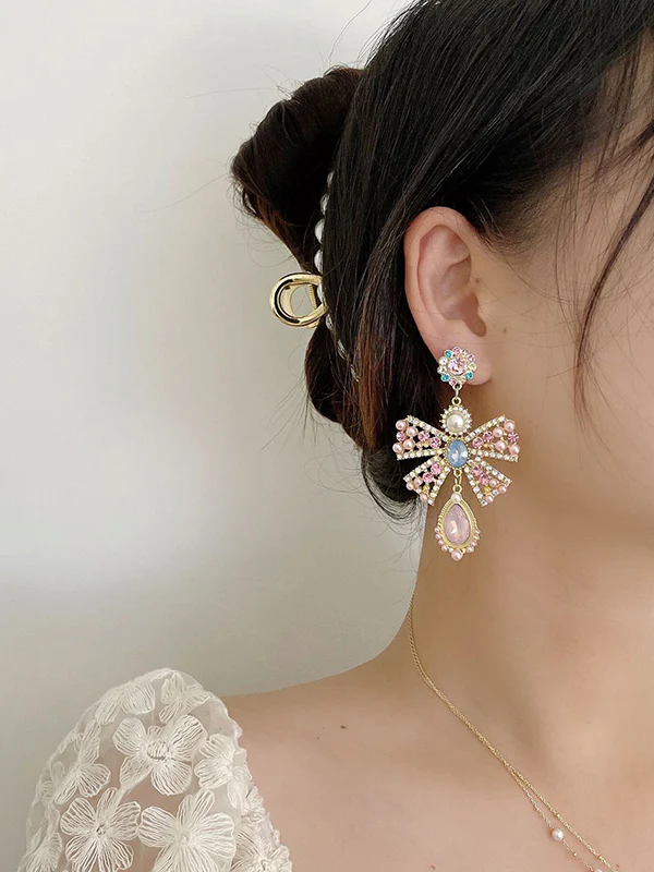 Statement Pink Bow-Embellished Earrings Accessories - Image 3