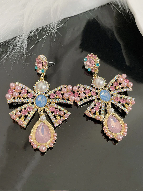 Statement Pink Bow-Embellished Earrings Accessories - Image 4